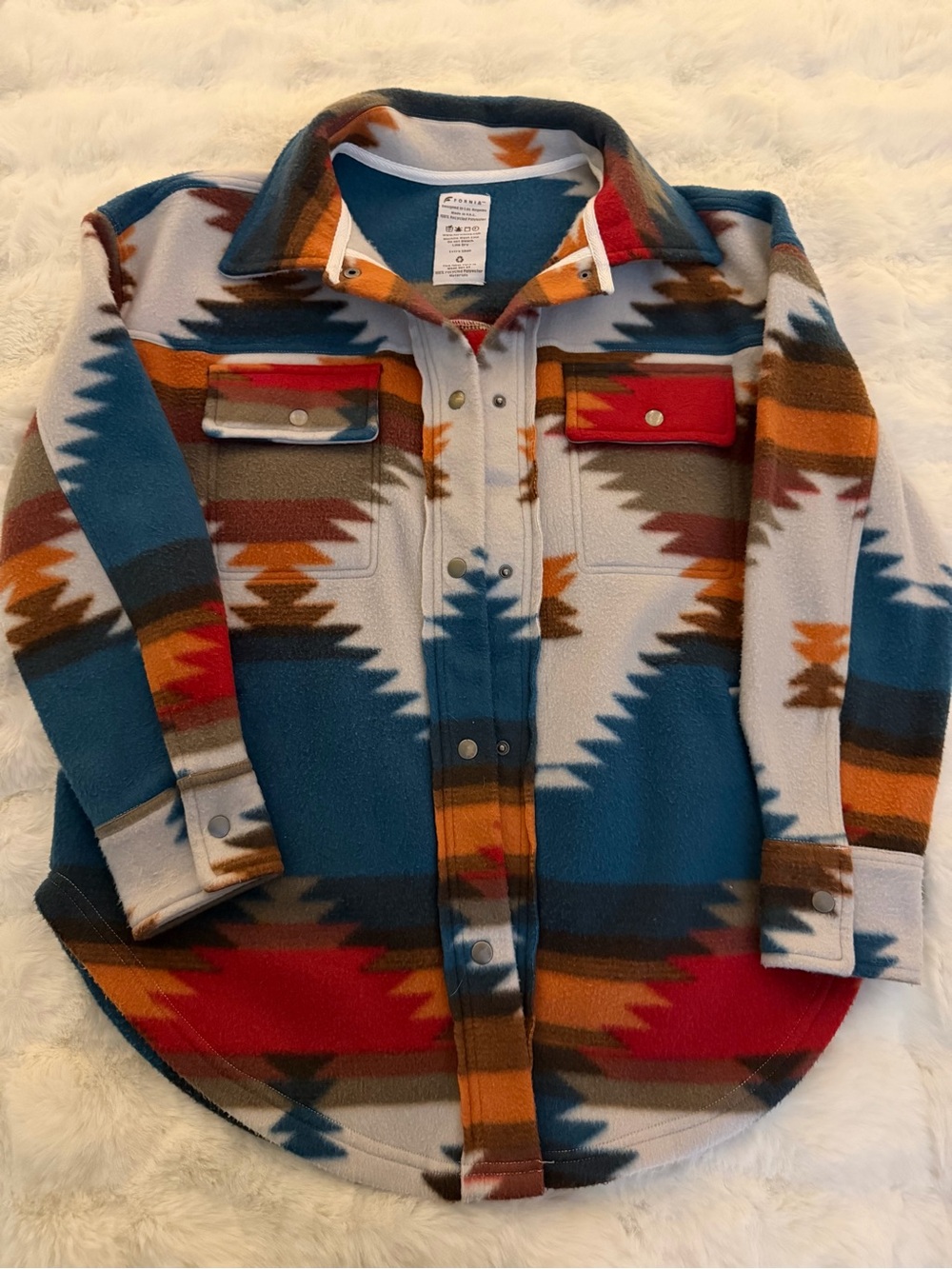Women’s Aztec Button-Down Fleece Shirt Jacket - Multi Teal
